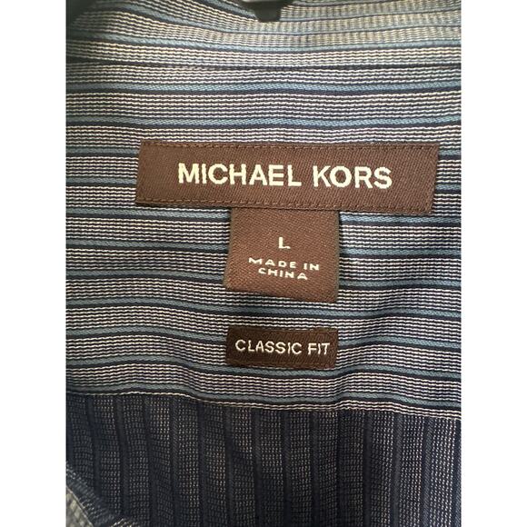 Michael Kors Striped Blue Button Down Shirt Classic Fit Cotton Men's Size Large - Picture 2 of 7